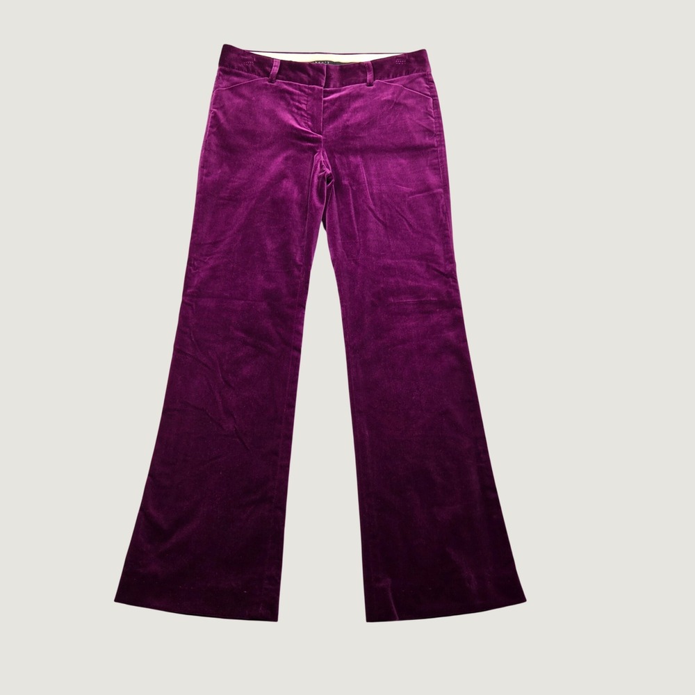 Theory Velvet Flare Pants Women 4 Purple Mid Rise Stretch Trousers Quiet Luxury